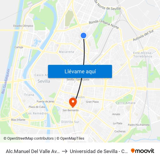 Alc.Manuel Del Valle Av. (Av.Pino Montano) to Universidad de Sevilla - Campus Ramón y Cajal map