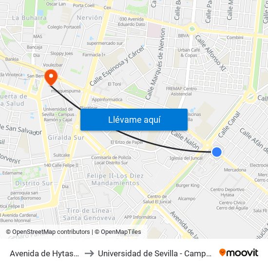 Avenida de Hytasa (Aragón) to Universidad de Sevilla - Campus Ramón y Cajal map