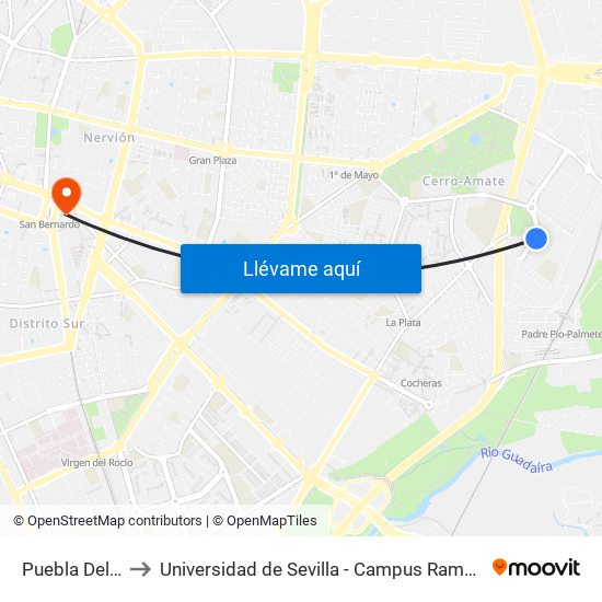 Puebla Del Rio to Universidad de Sevilla - Campus Ramón y Cajal map