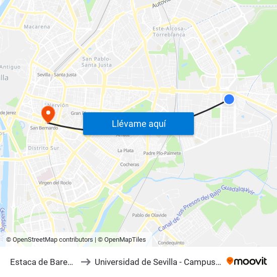 Estaca de Bares (Creus) to Universidad de Sevilla - Campus Ramón y Cajal map