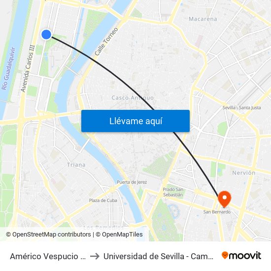 Américo Vespucio (Helipuerto) to Universidad de Sevilla - Campus Ramón y Cajal map