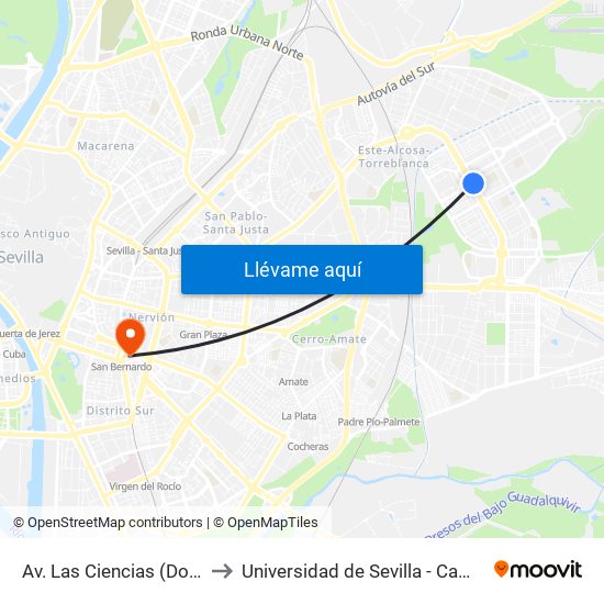 Av. Las Ciencias (Doctor Madrazo) to Universidad de Sevilla - Campus Ramón y Cajal map