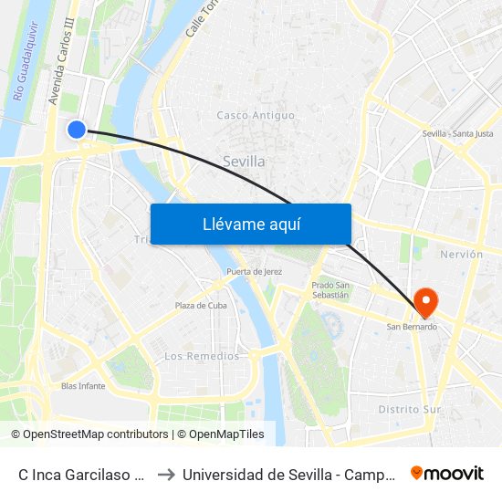 C Inca Garcilaso Torretriana to Universidad de Sevilla - Campus Ramón y Cajal map