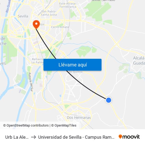 Urb La Alegría to Universidad de Sevilla - Campus Ramón y Cajal map