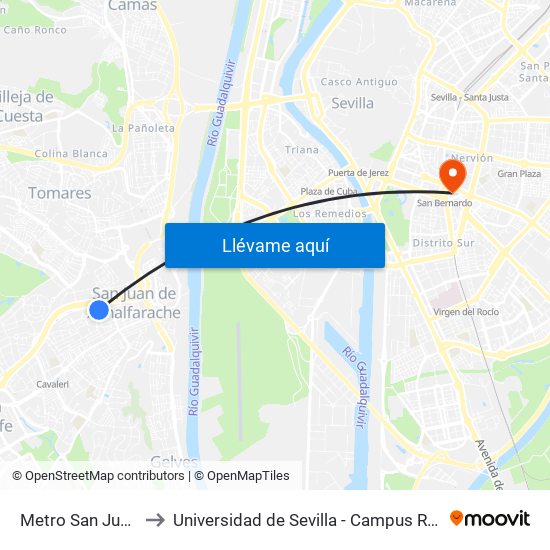 Metro San Juan Alto to Universidad de Sevilla - Campus Ramón y Cajal map