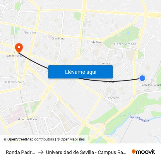 Ronda Padre Pio to Universidad de Sevilla - Campus Ramón y Cajal map