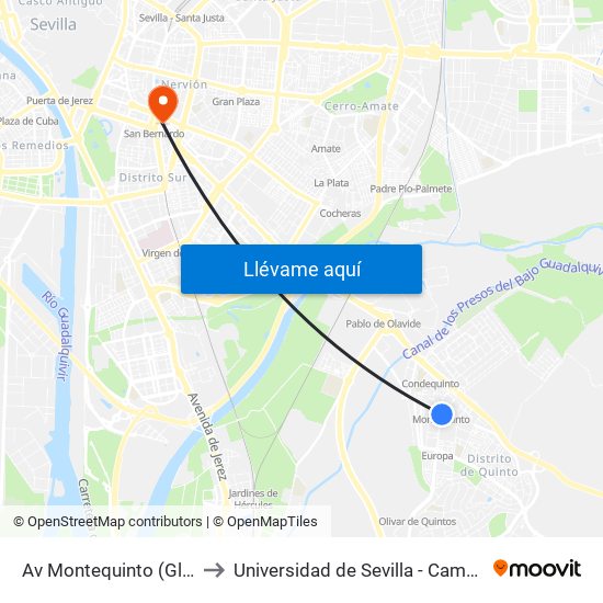 Av Montequinto (Gloria Fuertes) to Universidad de Sevilla - Campus Ramón y Cajal map