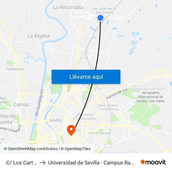 C/ Los Carteros to Universidad de Sevilla - Campus Ramón y Cajal map