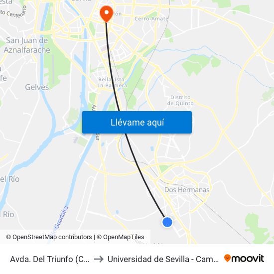 Avda. Del Triunfo (Conservatorio) to Universidad de Sevilla - Campus Ramón y Cajal map