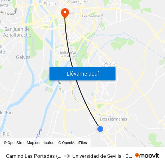 Camino Las Portadas (Glorieta Isla Menor) to Universidad de Sevilla - Campus Ramón y Cajal map