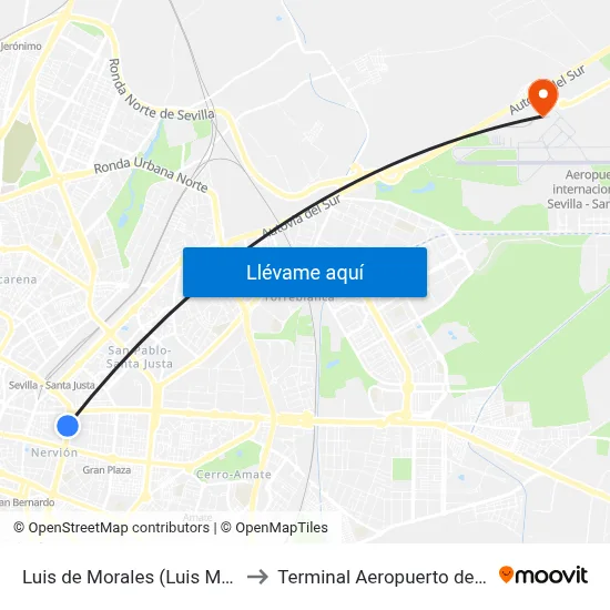 Luis de Morales (Luis Montoto) to Terminal Aeropuerto de Sevilla map