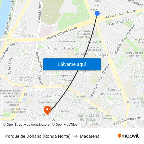 Parque de Doñana (Ronda Norte) to Macarena map