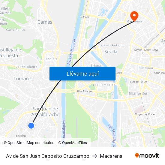 Av de San Juan Deposito Cruzcampo to Macarena map