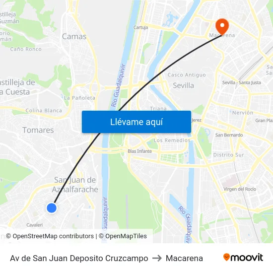 Av de San Juan Deposito Cruzcampo to Macarena map