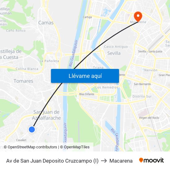 Av de San Juan Deposito Cruzcampo (I) to Macarena map