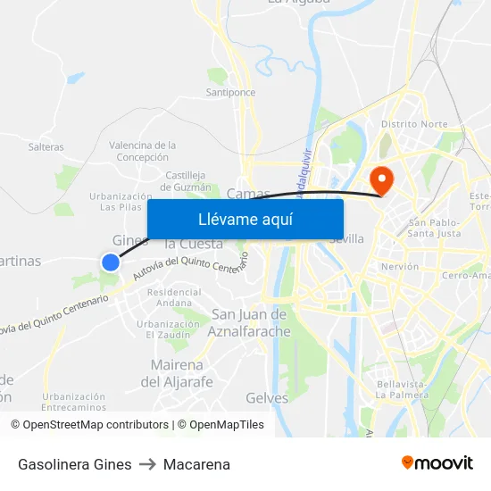 Gasolinera Gines to Macarena map