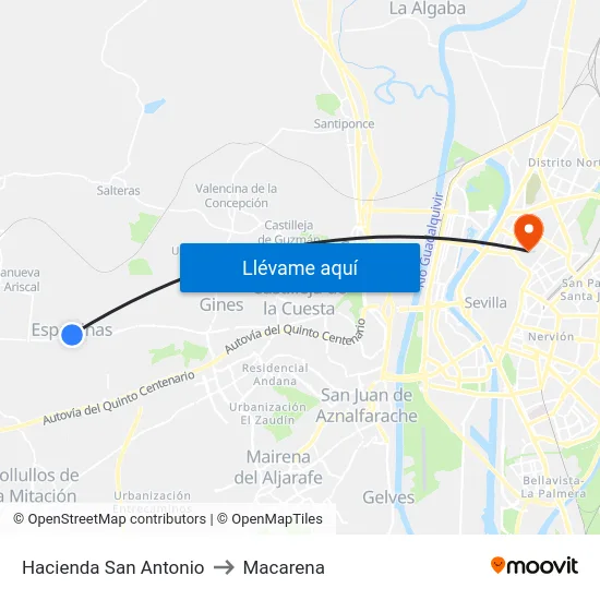 Hacienda San Antonio to Macarena map