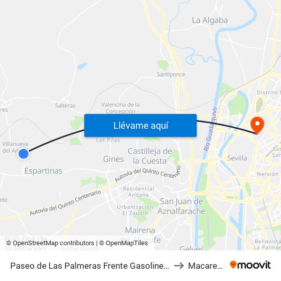 Paseo de Las Palmeras Frente Gasolinera to Macarena map