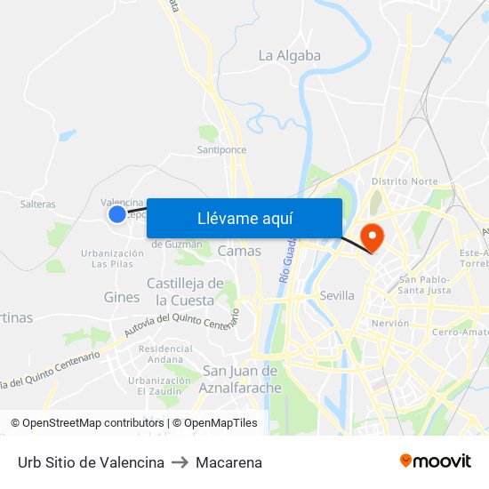 Urb Sitio de Valencina to Macarena map