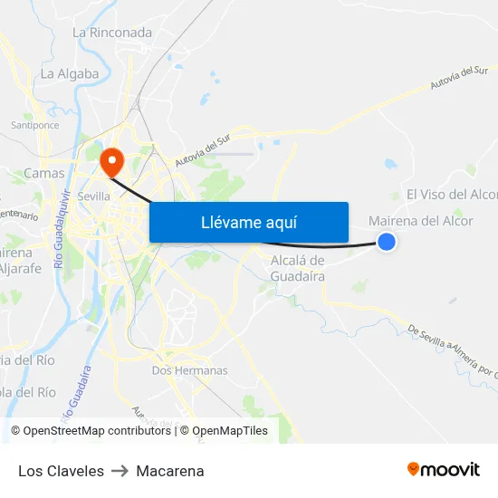 Los Claveles to Macarena map