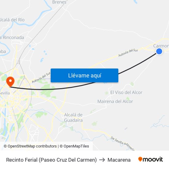Recinto Ferial (Paseo Cruz Del Carmen) to Macarena map