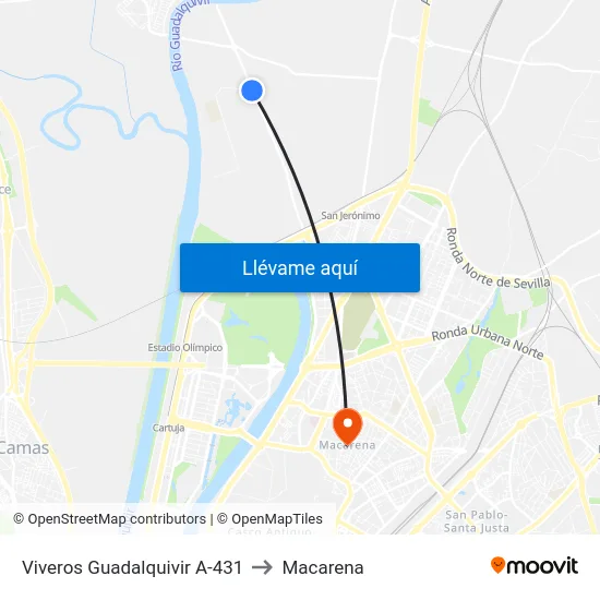 Viveros Guadalquivir A-431 to Macarena map