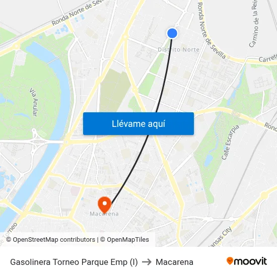 Gasolinera Torneo Parque Emp (I) to Macarena map