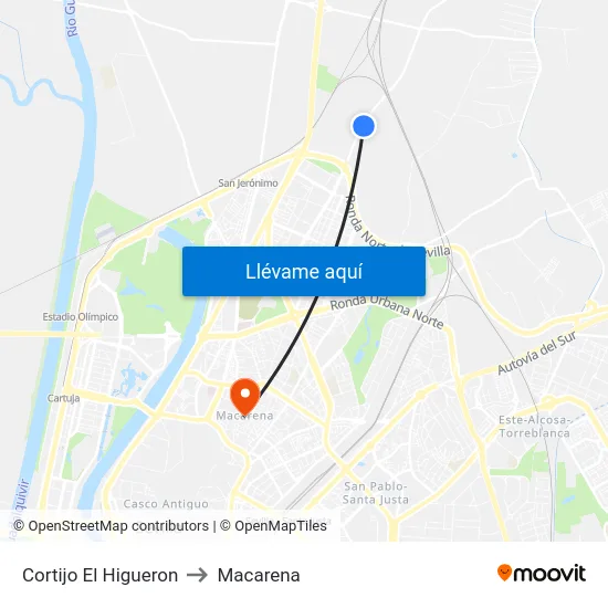Cortijo El Higueron to Macarena map