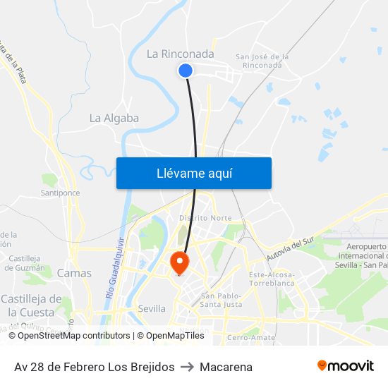 Av 28 de Febrero Los Brejidos to Macarena map