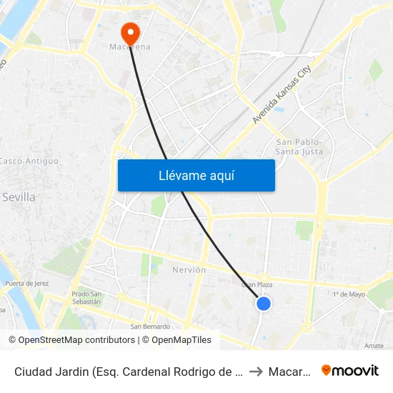 Ciudad Jardin (Esq. Cardenal Rodrigo de Castro) to Macarena map