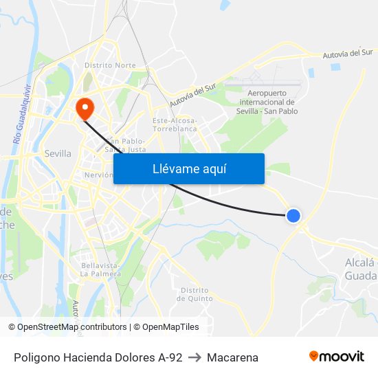 Poligono Hacienda Dolores A-92 to Macarena map