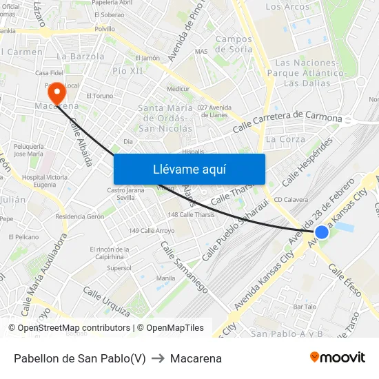 Pabellon de San Pablo(V) to Macarena map