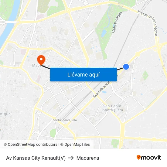 Av Kansas City Renault(V) to Macarena map