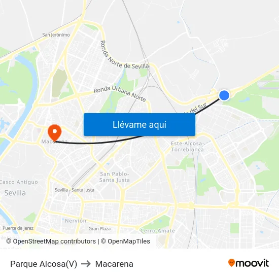 Parque Alcosa(V) to Macarena map