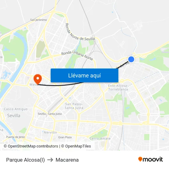 Parque Alcosa(I) to Macarena map