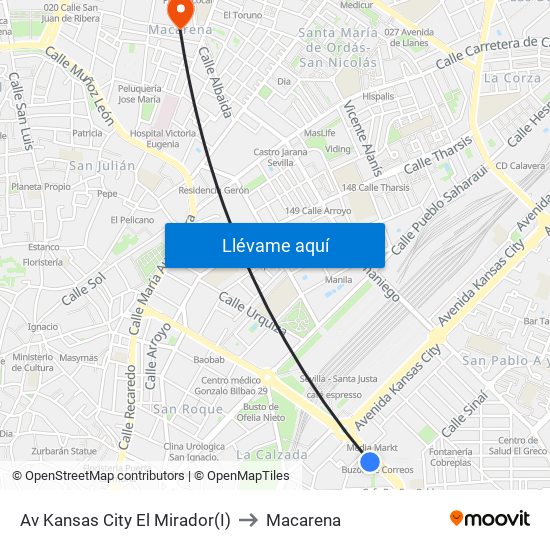 Av Kansas City El Mirador(I) to Macarena map