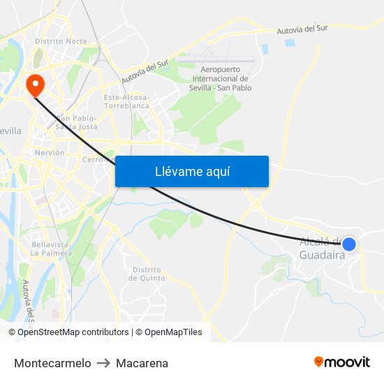 Montecarmelo to Macarena map