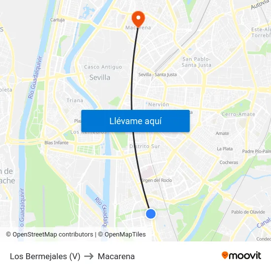 Los Bermejales (V) to Macarena map