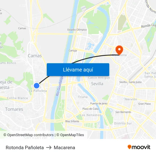 Rotonda Pañoleta to Macarena map