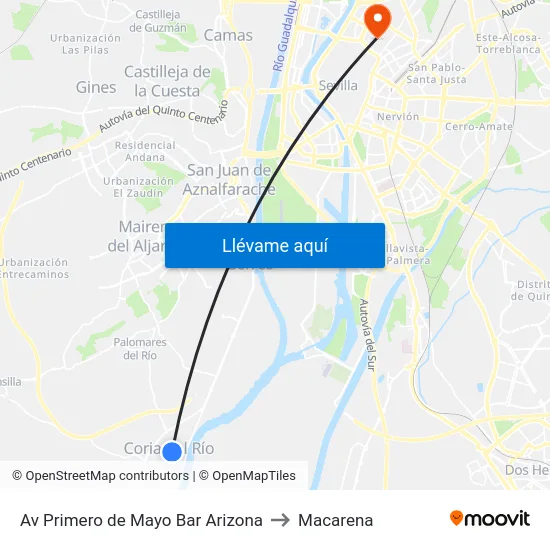 Av Primero de Mayo Bar Arizona to Macarena map