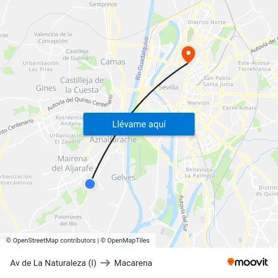 Av de La Naturaleza (I) to Macarena map