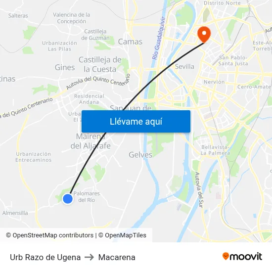 Urb Razo de Ugena to Macarena map