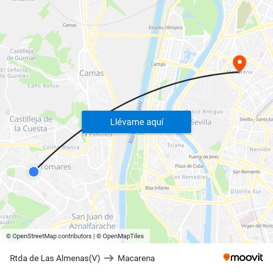 Rtda de Las Almenas(V) to Macarena map