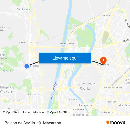 Balcon de Sevilla to Macarena map