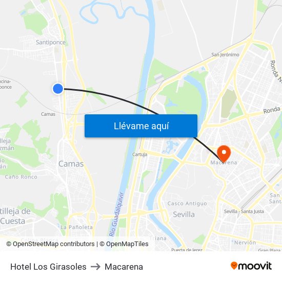 Hotel Los Girasoles to Macarena map