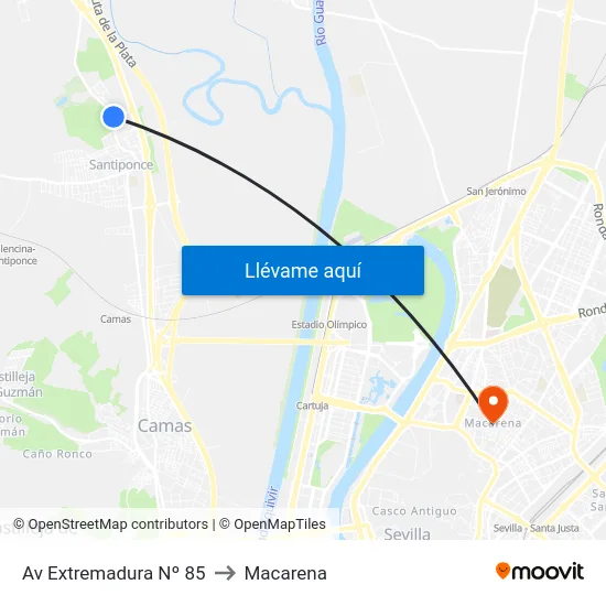 Av Extremadura Nº 85 to Macarena map