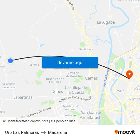 Urb Las Palmeras to Macarena map