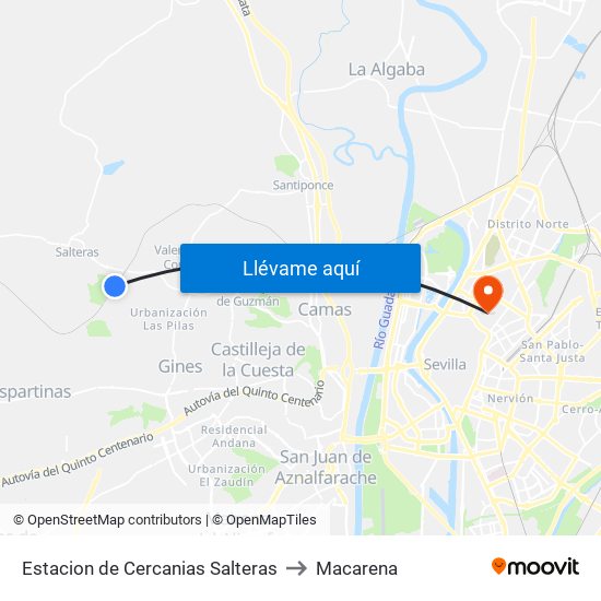 Estacion de Cercanias Salteras to Macarena map
