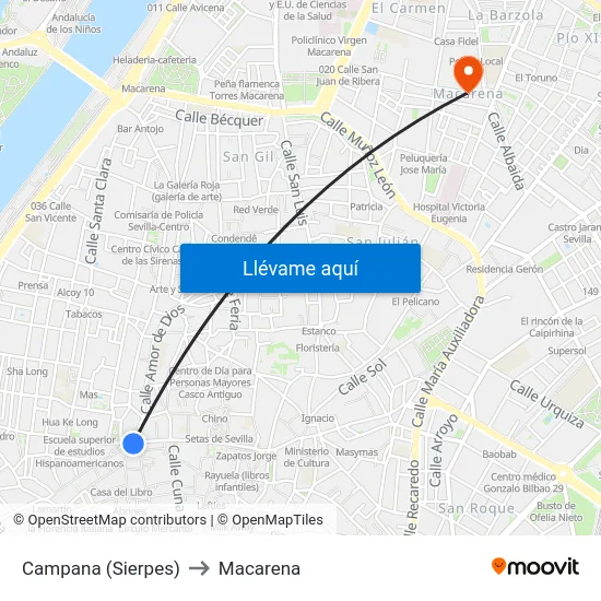 Campana (Sierpes) to Macarena map