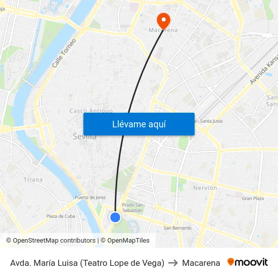 Avda. María Luisa (Teatro Lope de Vega) to Macarena map
